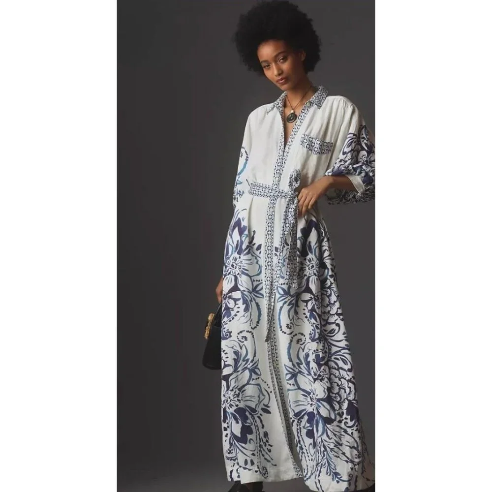 Maeve The Irene Linen Shirt Dress Resort Luxe Coastal Mediterranean XLP Vacation - Picture 2 of 8